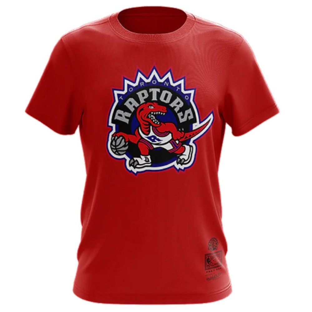 TORONTO RAPTORS MITCHELL & NESS Dino Dribble Classic Logo Red T-Shirt SZ Medium